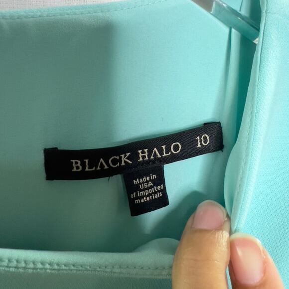 Black Halo 10 Womens Aqua Blue Green Sheath Dress Ruffle Sleeve Desta *flaw - Picture 3 of 12